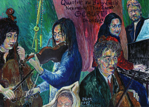 Gemälde "Quartett zu Baby Emils Nepomuks Thaddaeus' Geburt 24.05.2013" von Josef Nothelfer